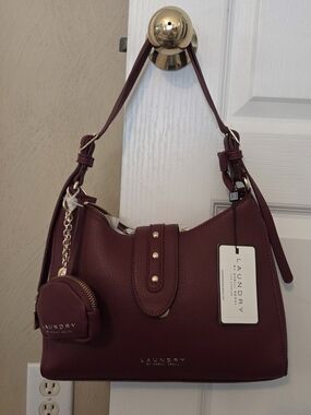 Laundry By Shelli Segal Maroon Shoulder Bag with Gold Hardware